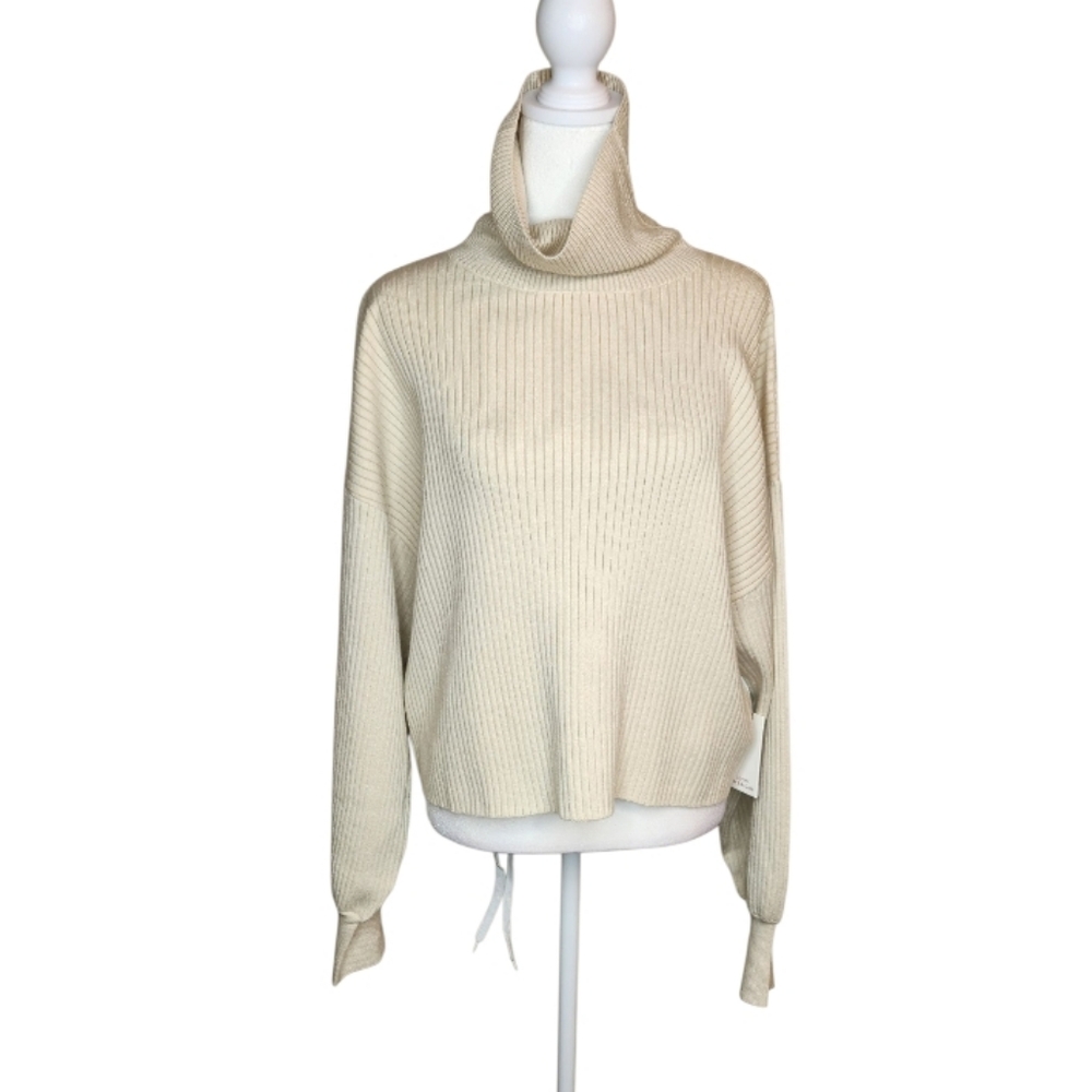 NEW Good American Rib Mock Neck Sweater in Oatmeal Size Small